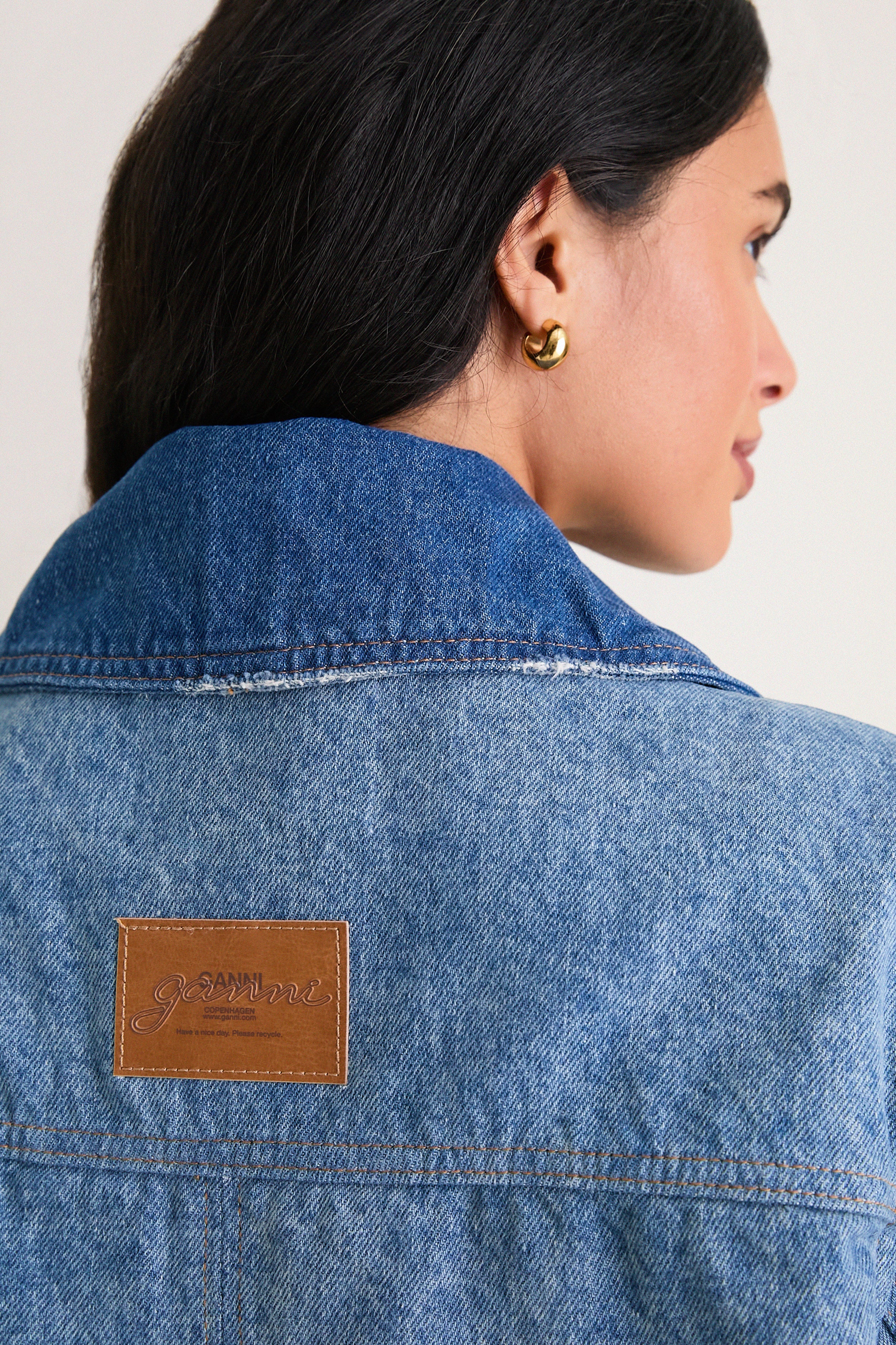 Mid Blue Vintage Patchwork Denim Midi Jacket