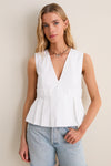 Bright White Stretch Cotton V-Neck Pocket Blouse