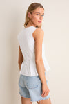 Bright White Stretch Cotton V-Neck Pocket Blouse