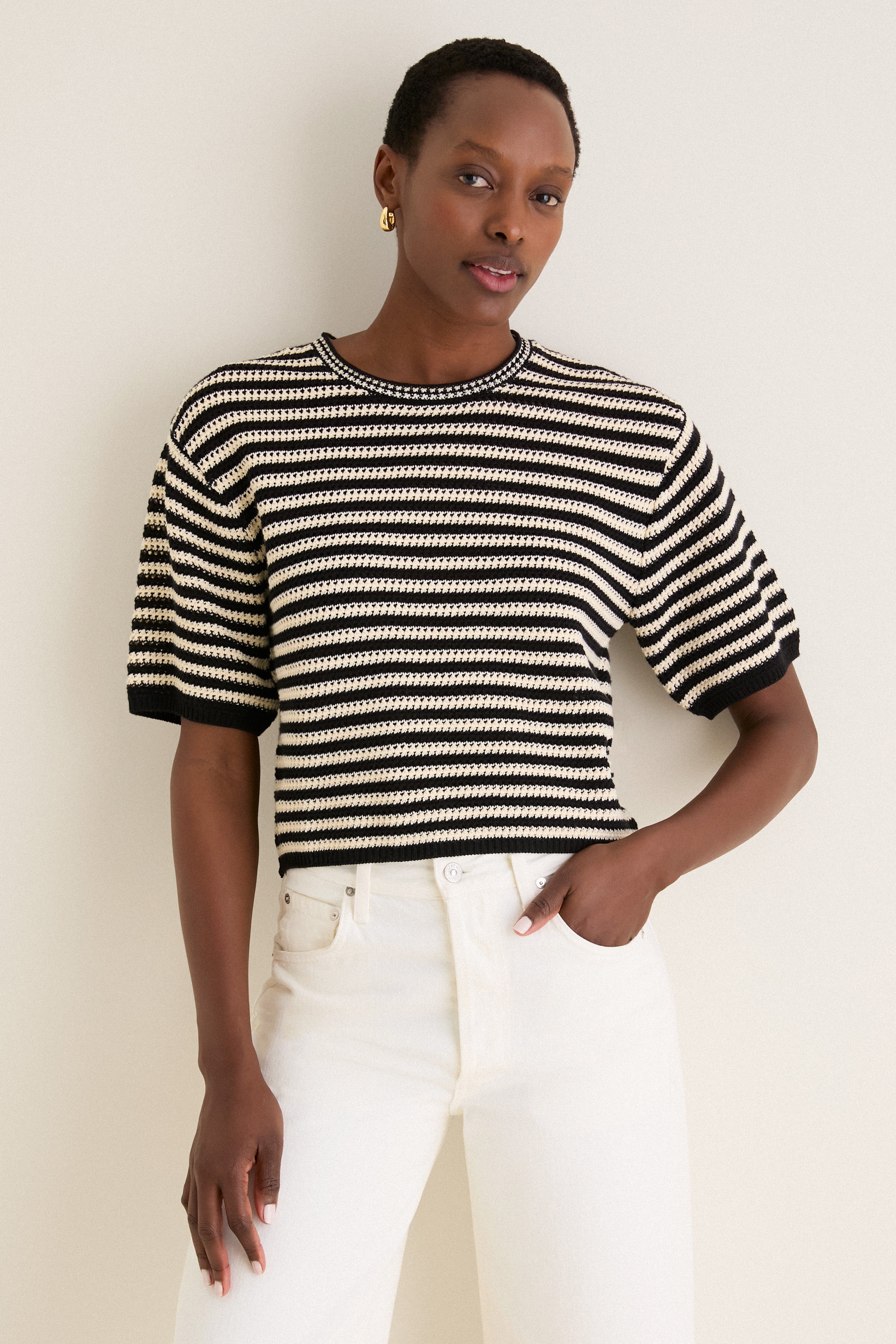 Black and Ivory Stripe Theo Sweater | Anine Bing
