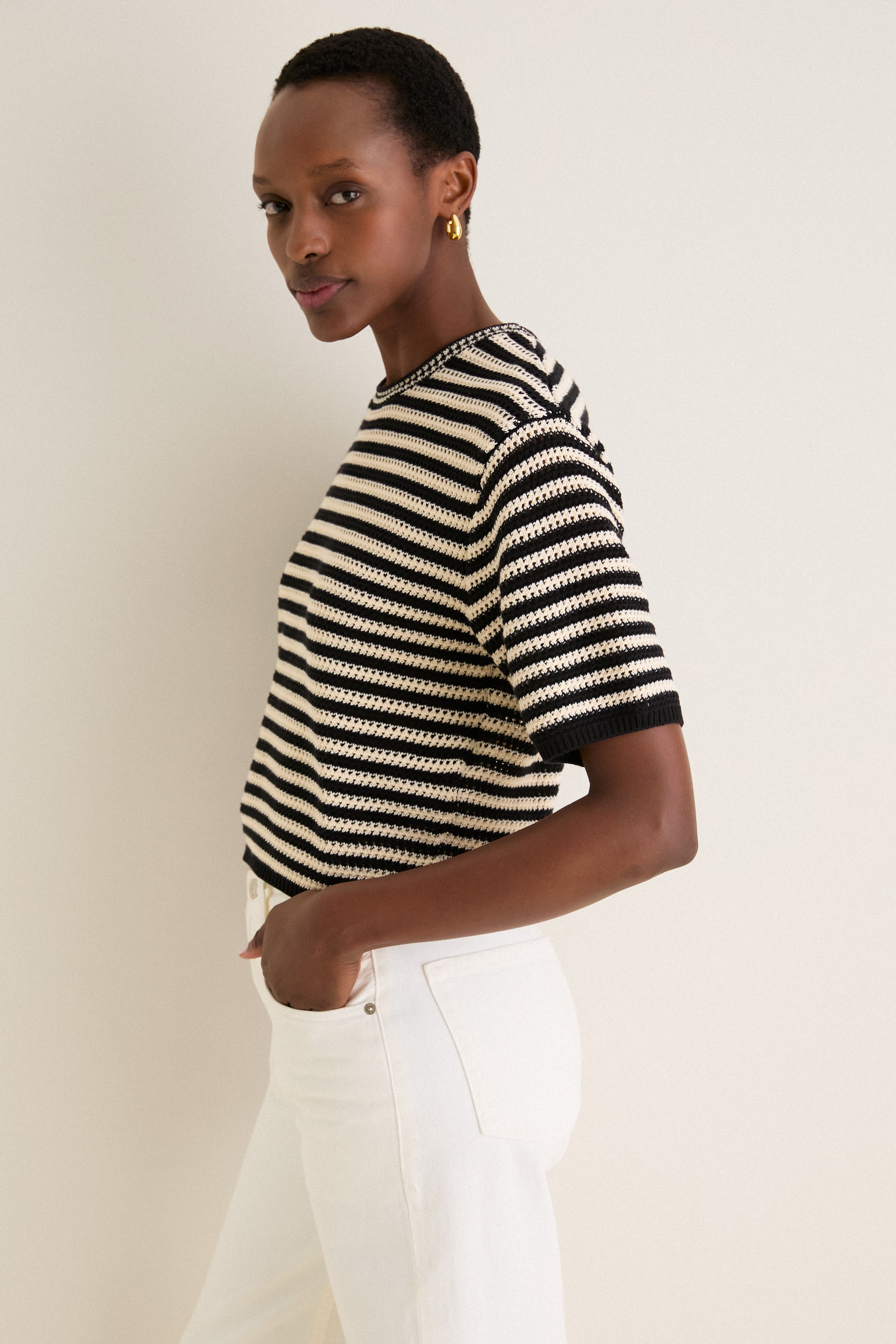 Black and Ivory Stripe Theo Sweater | Anine Bing