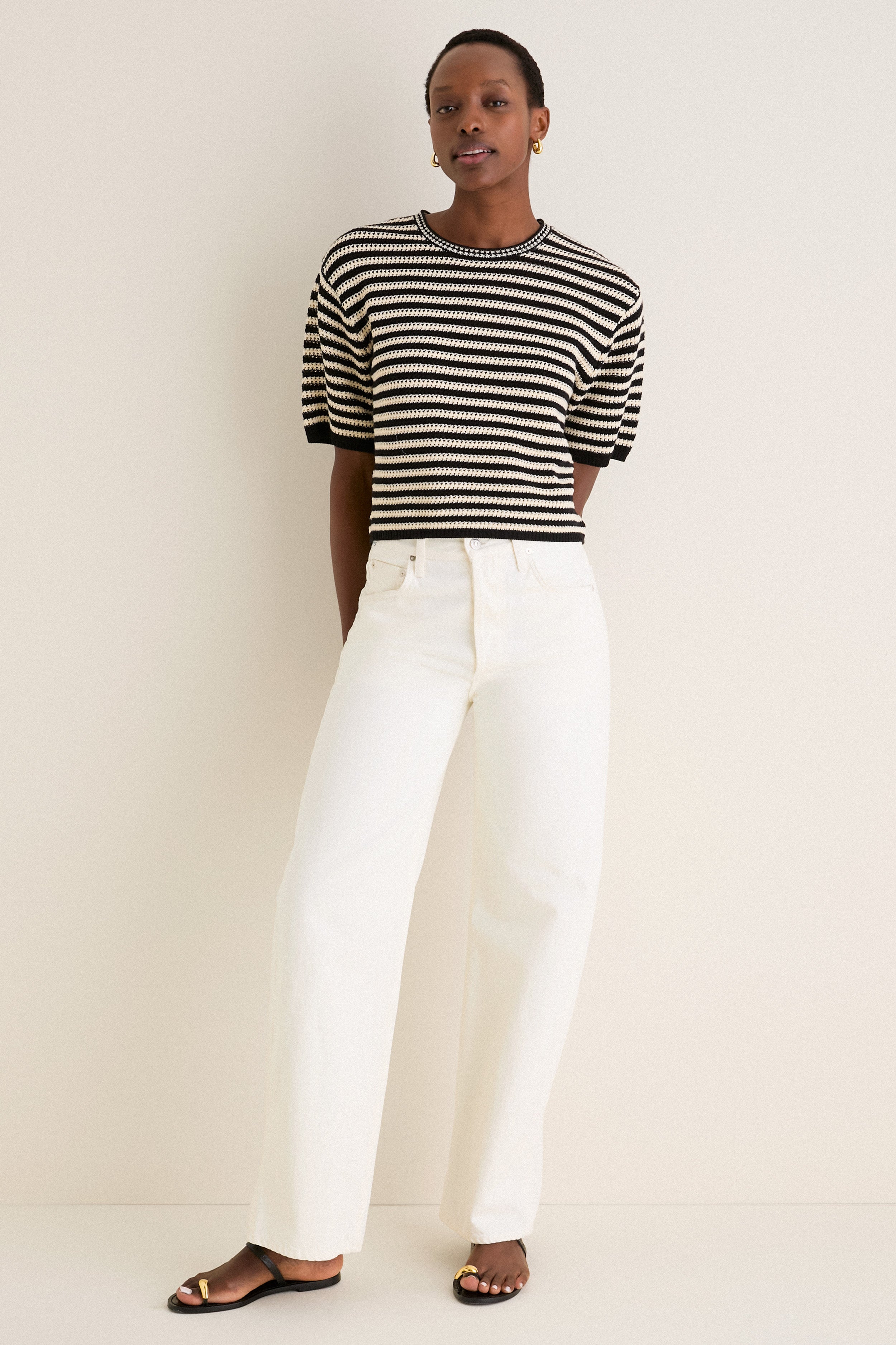 Black and Ivory Stripe Theo Sweater | Anine Bing