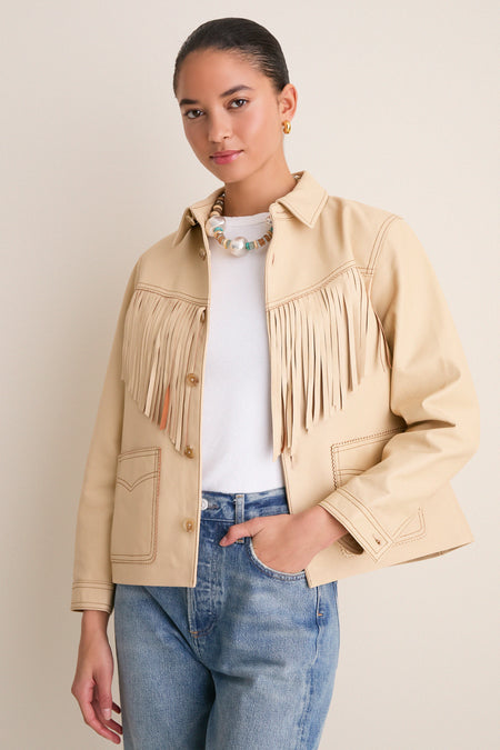 Toasted Almond Leather Fringe Jacket