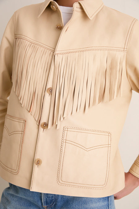 Toasted Almond Leather Fringe Jacket