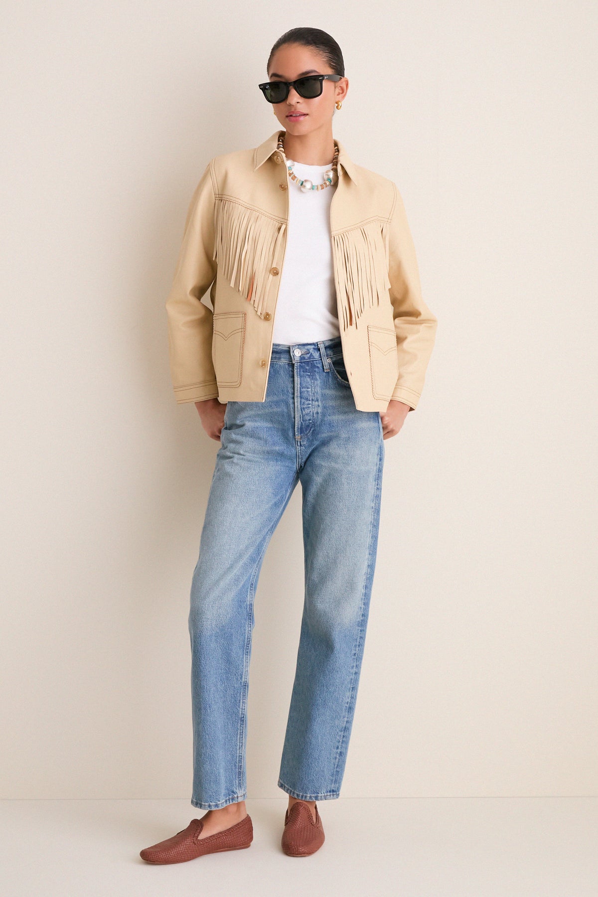 Toasted Almond Leather Fringe Jacket