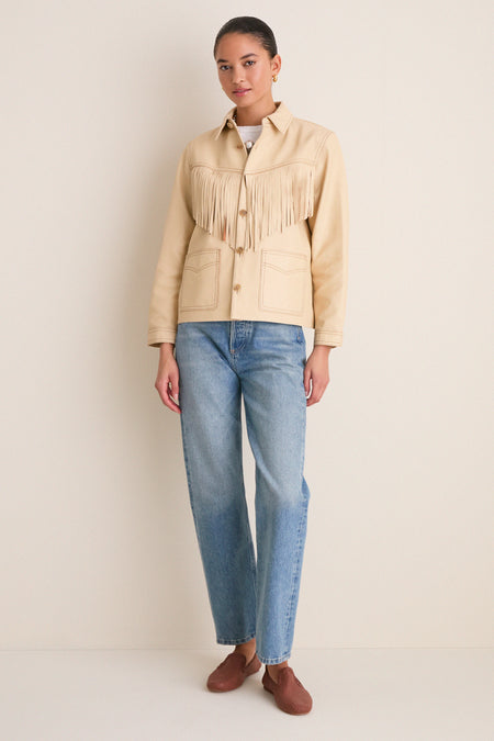 Toasted Almond Leather Fringe Jacket