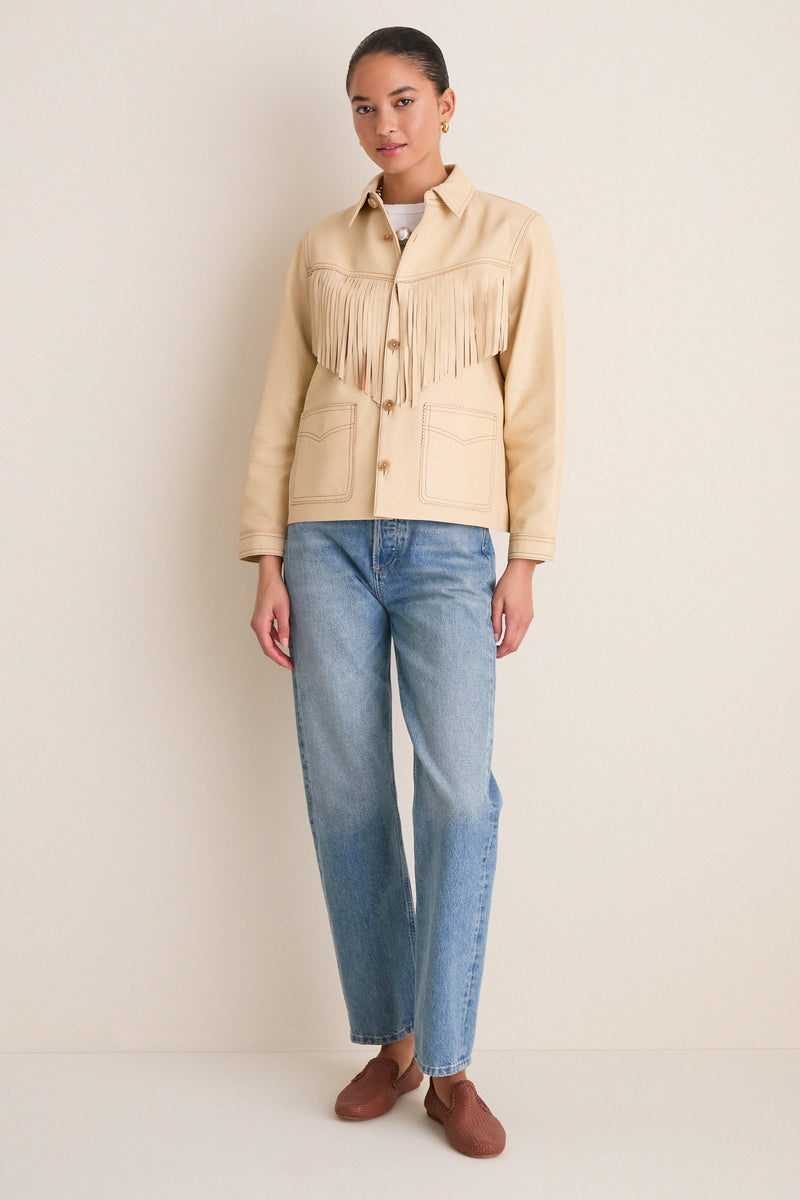 Toasted Almond Leather Fringe Jacket