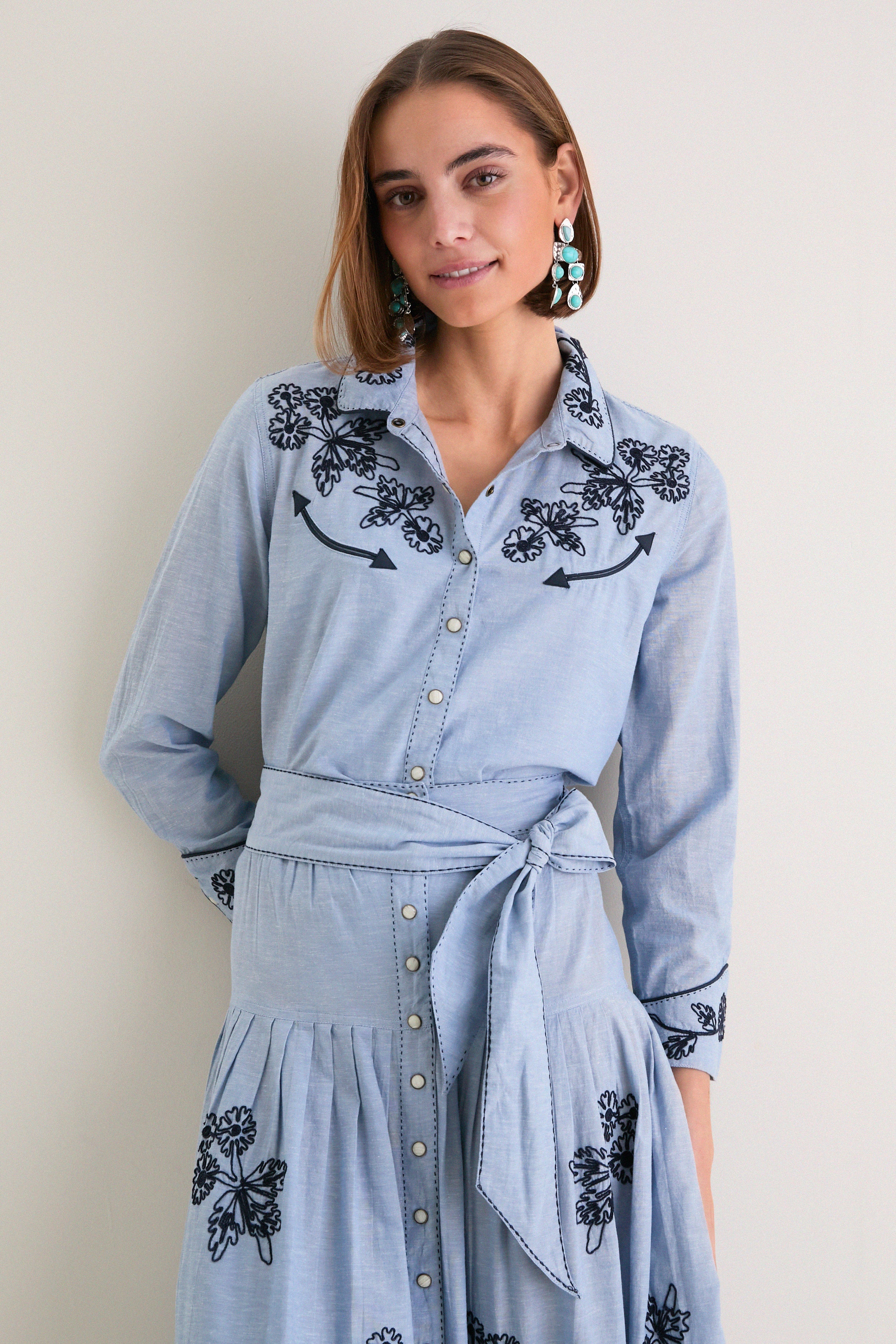 The Chambray Embroidered Western Shirt | THE GREAT.