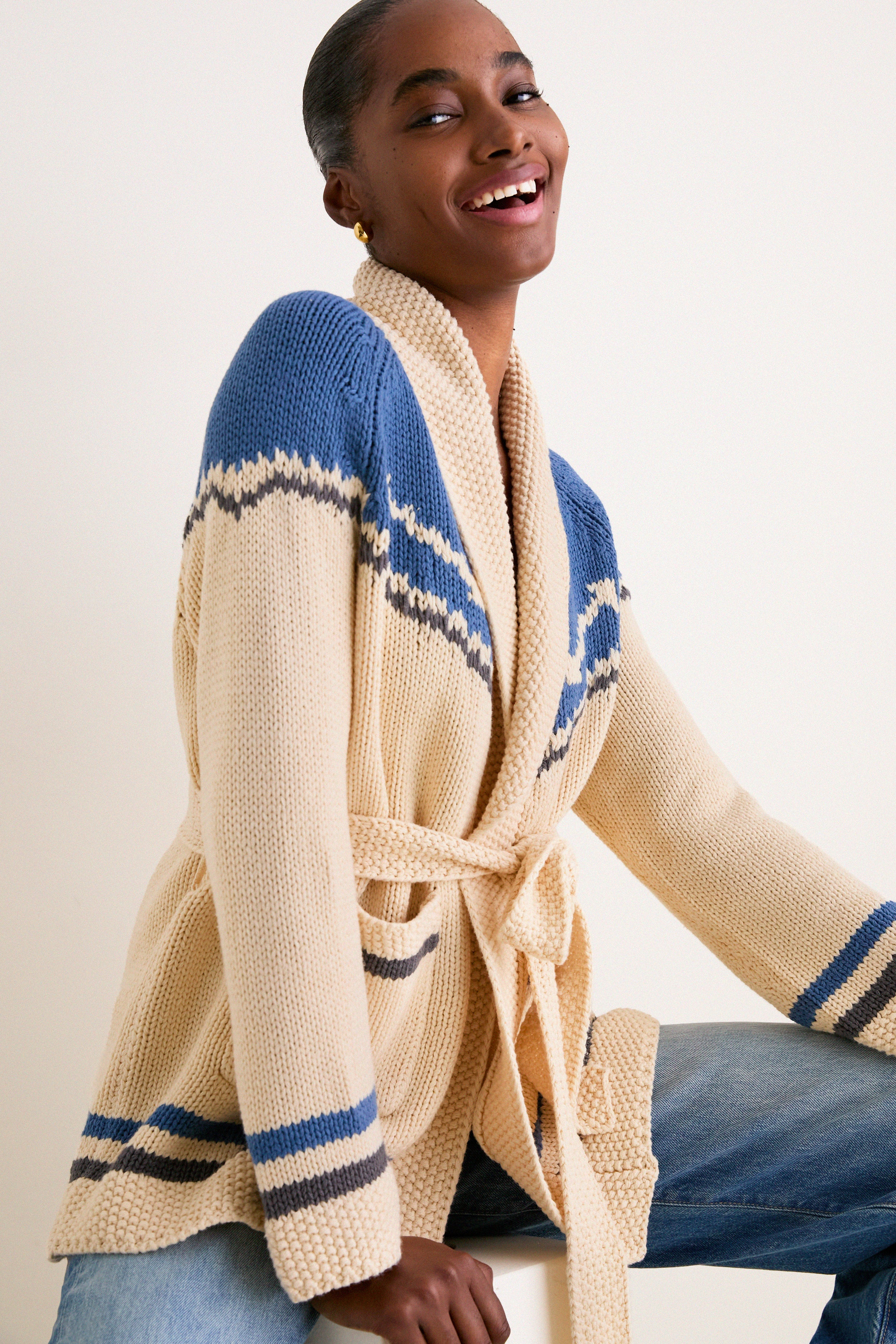 トップス Western Stitch Knit jacket THE GREAT. x Stetson Robin Blue Western Riding Cardigan | THE