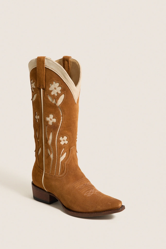 THE GREAT. x Stetson Tan Floral Suede Cowboy Boot