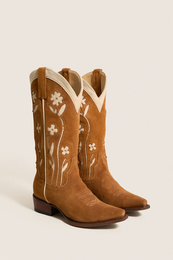 THE GREAT. x Stetson Tan Floral Suede Cowboy Boot