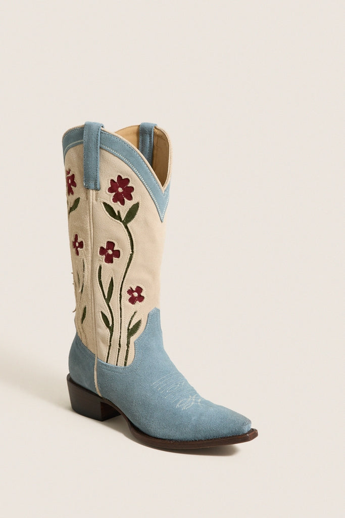 THE GREAT. x Stetson Washed Indigo Floral Cowboy Boot