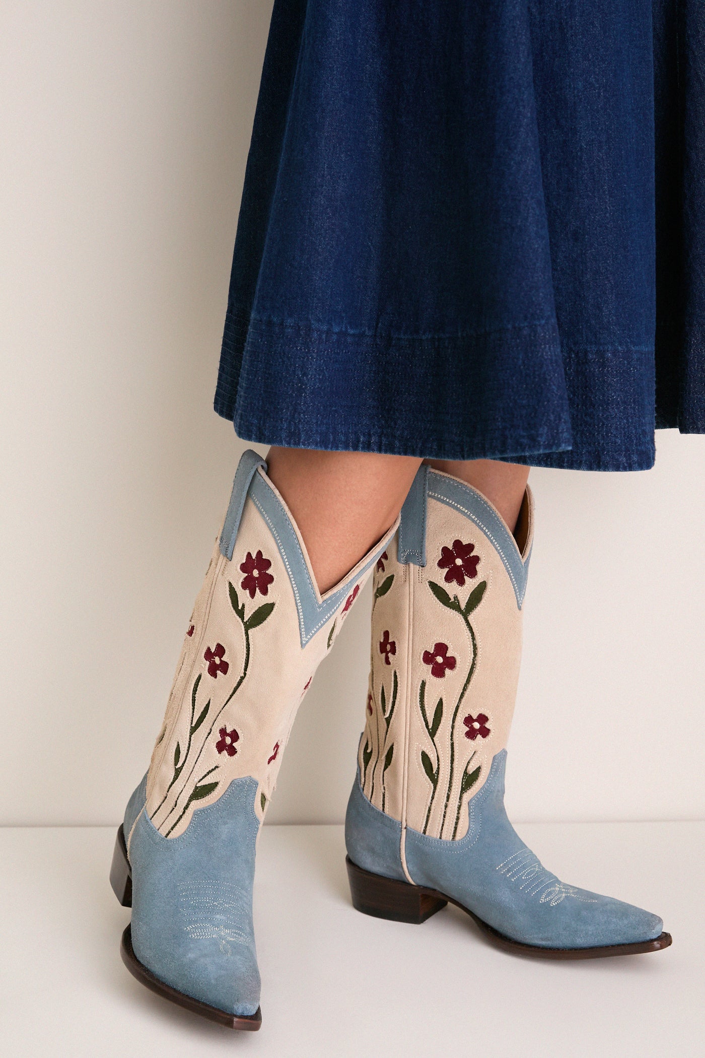THE GREAT. x Stetson Washed Indigo Floral Cowboy Boot