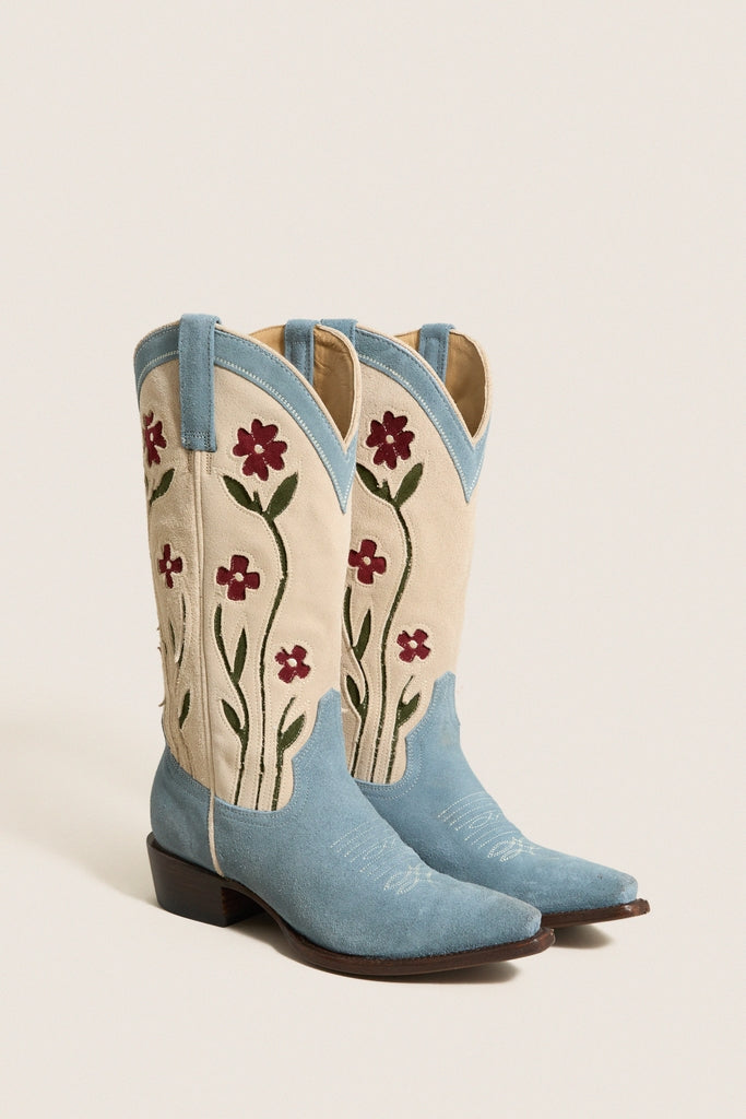 THE GREAT. x Stetson Washed Indigo Floral Cowboy Boot