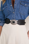 THE GREAT. x Stetson Black and Silver Tooled Waist Belt