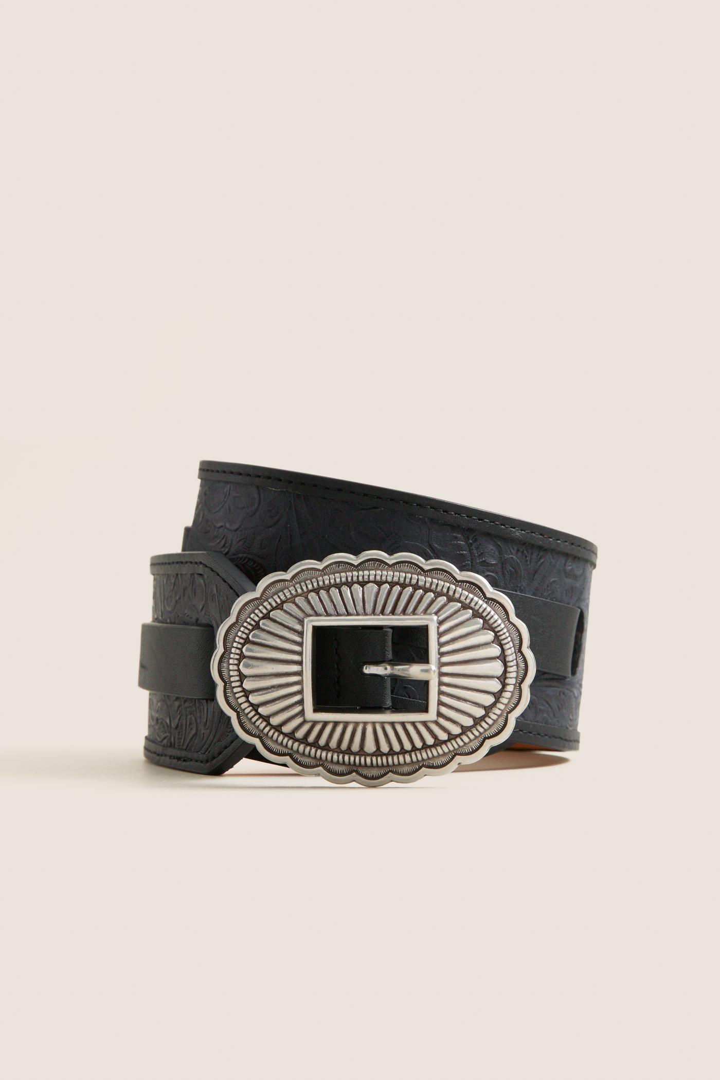 THE GREAT. x Stetson Black and Silver Tooled Waist Belt