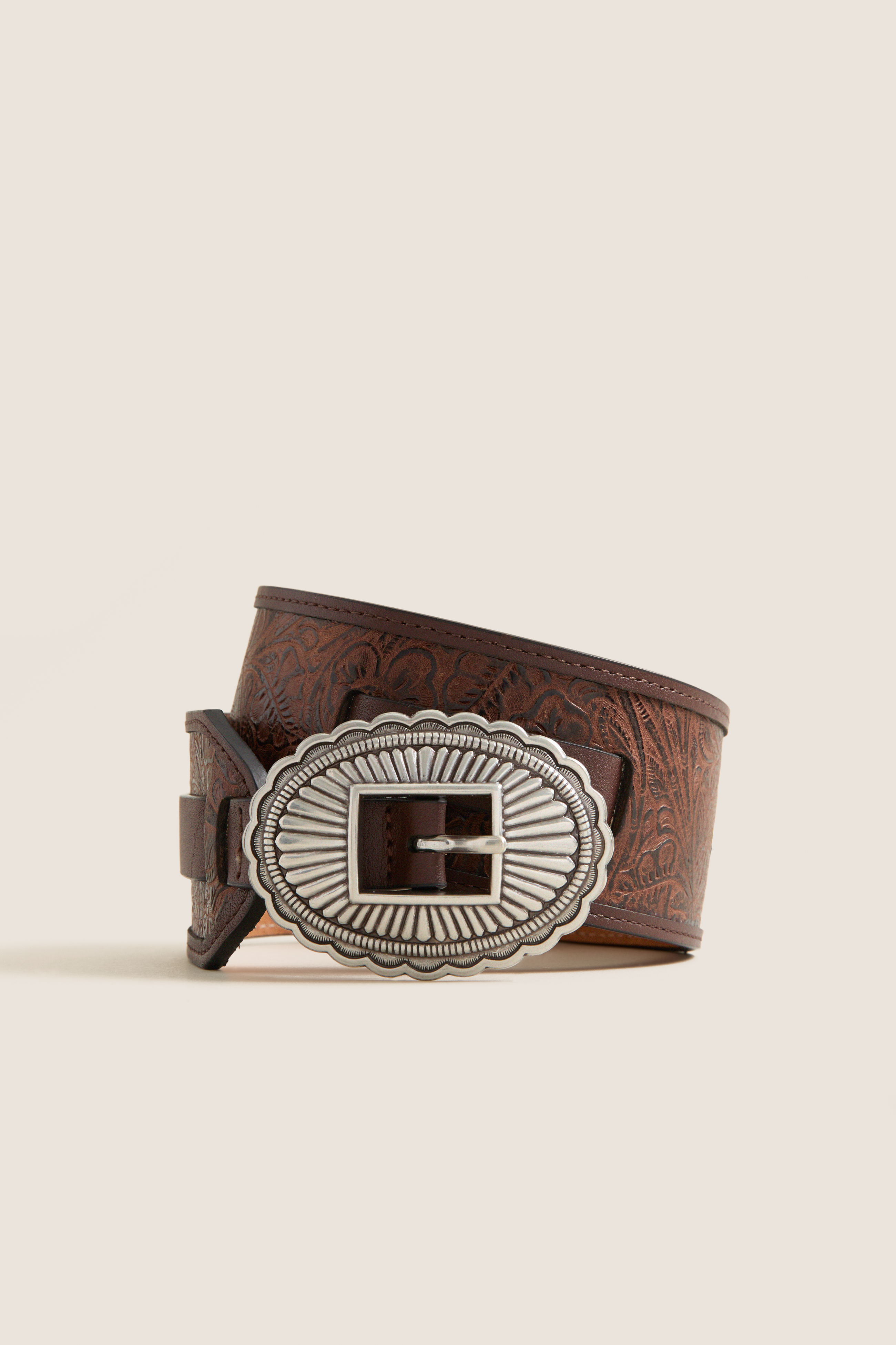 THE GREAT. x Stetson Brown and Silver Tooled Waist Belt