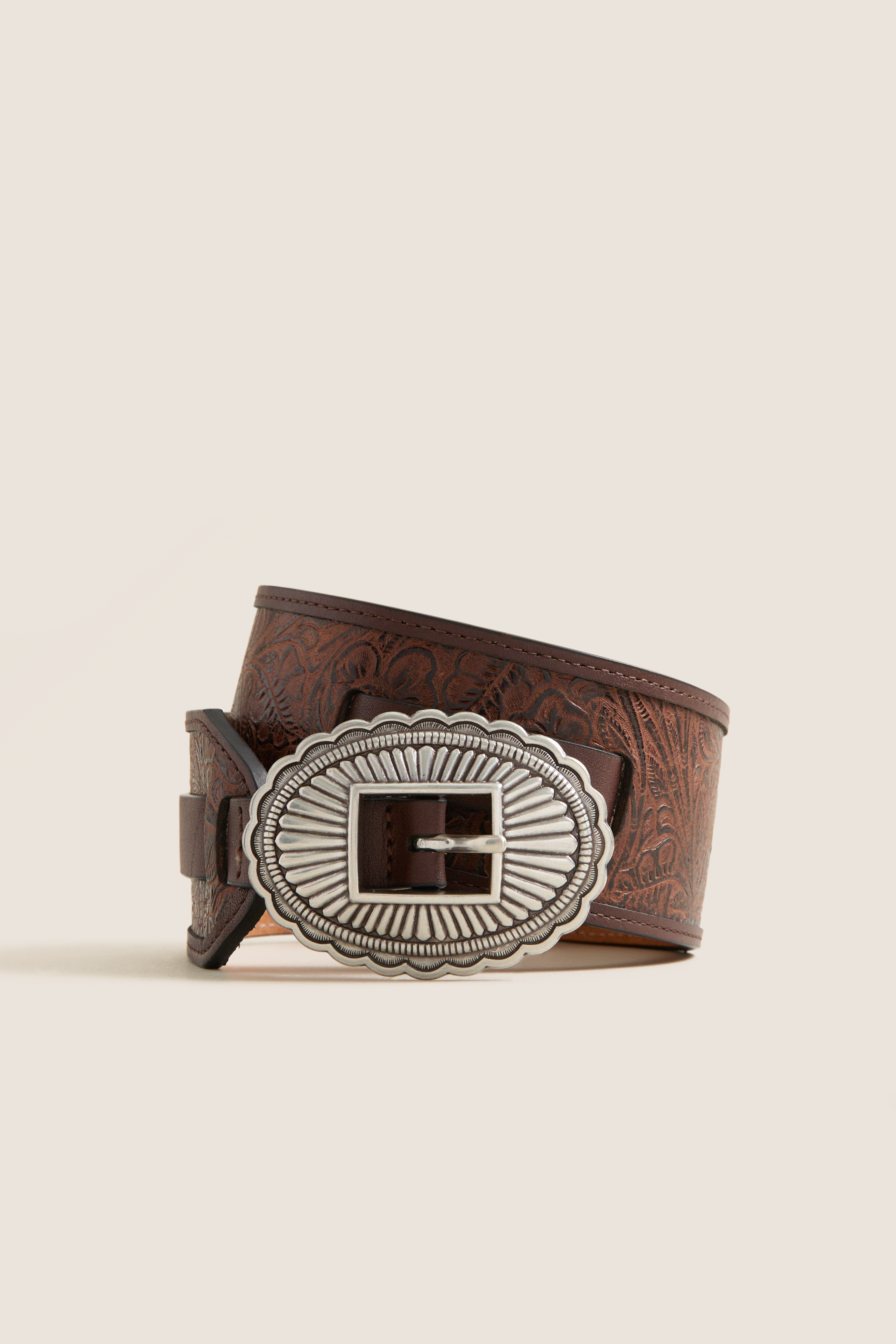 Stetson x The Great Taupe Suede Belt with Silver Western Buckles Taupe Suede Embroidered Western Belt | Proper Cloth main image 3