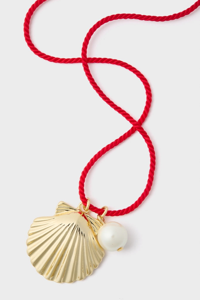 Red Cord Seashell Charm Ariel Necklace