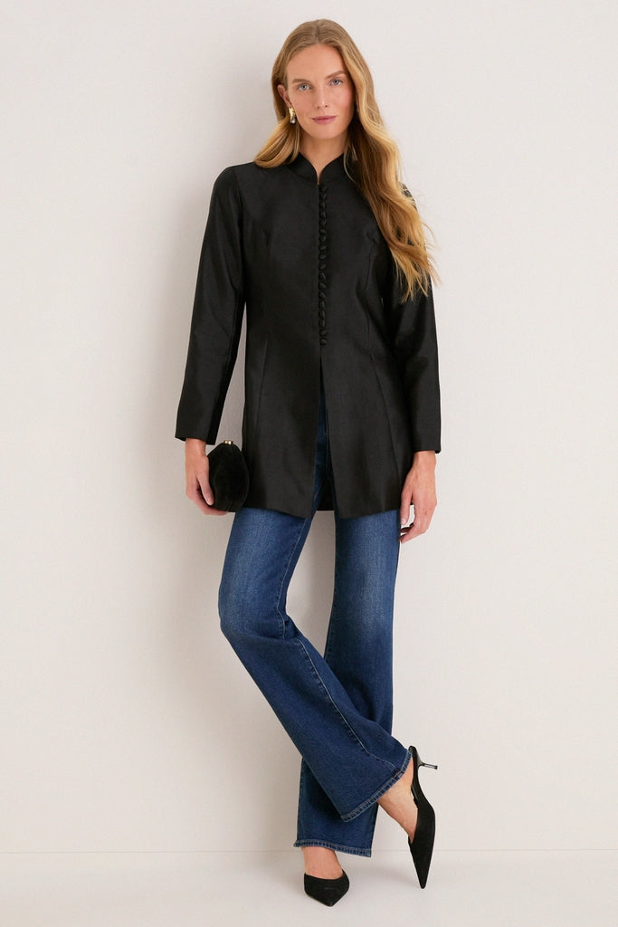 Black Dupioni Mandarin Collar Tamara Tunic | Tuckernuck