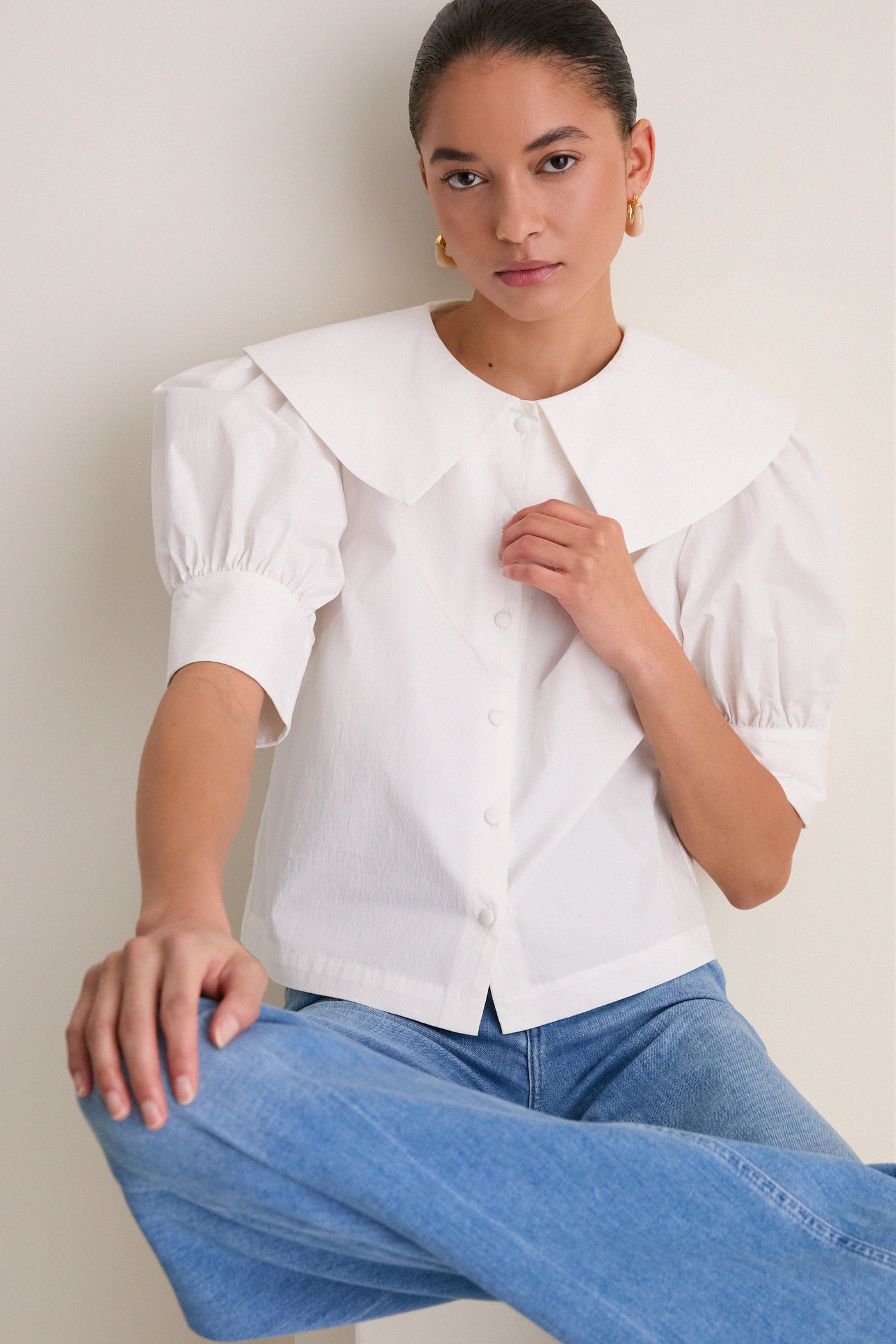 White Cotton Poplin Renee Blouse