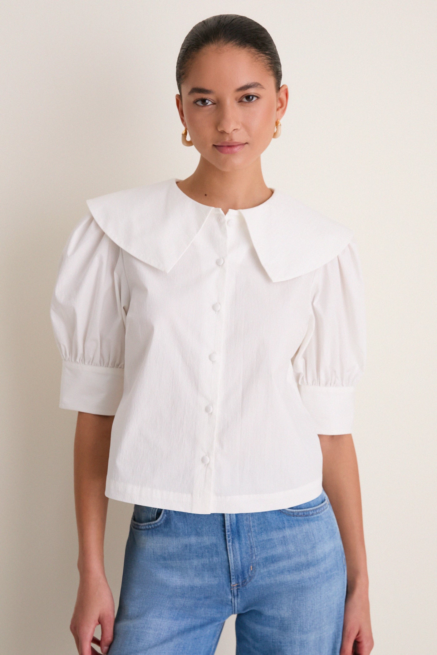 White Cotton Poplin Renee Blouse