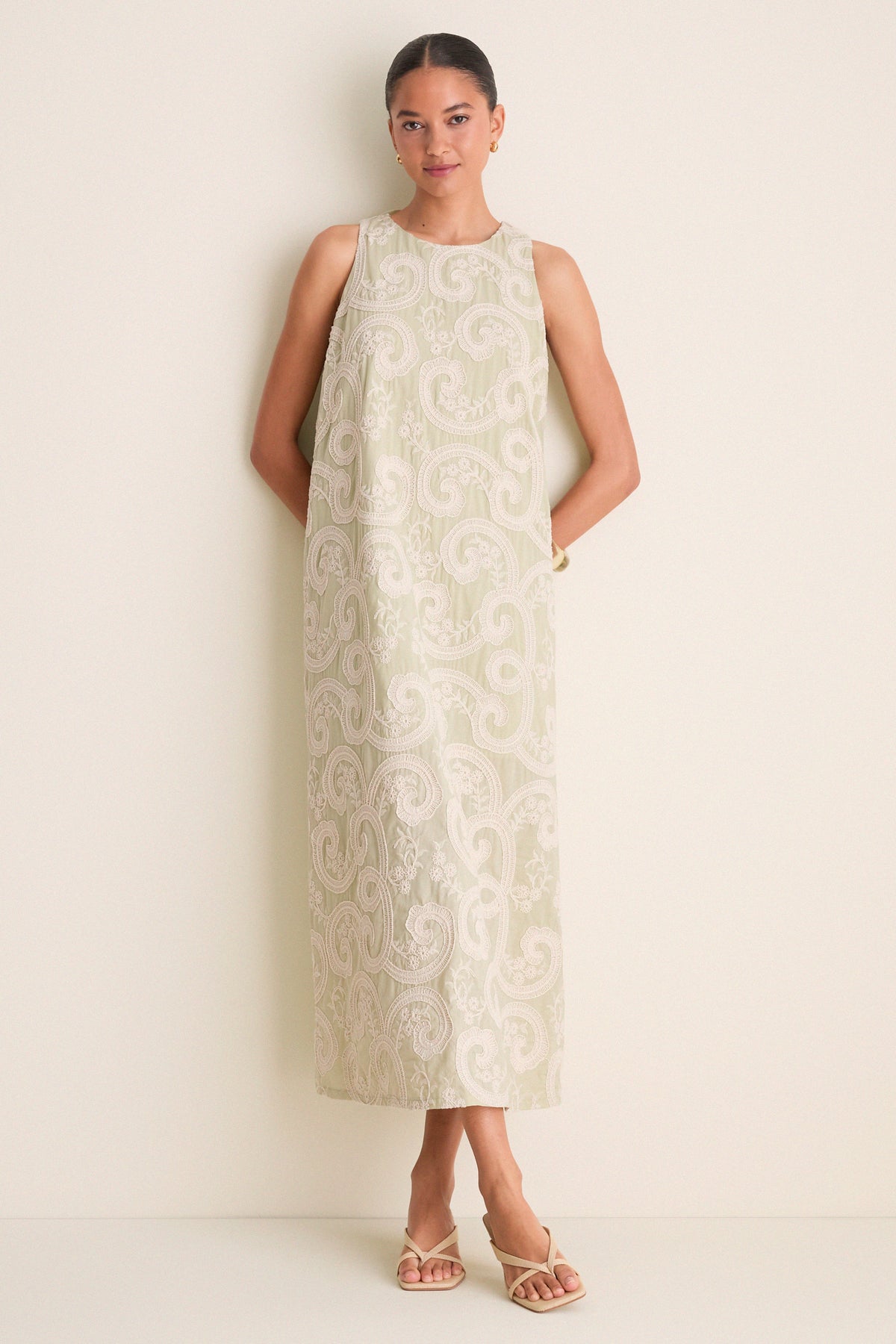 Tuckernuck Celadon Scroll Embroidered Portia Dress Celadon Scroll / L
