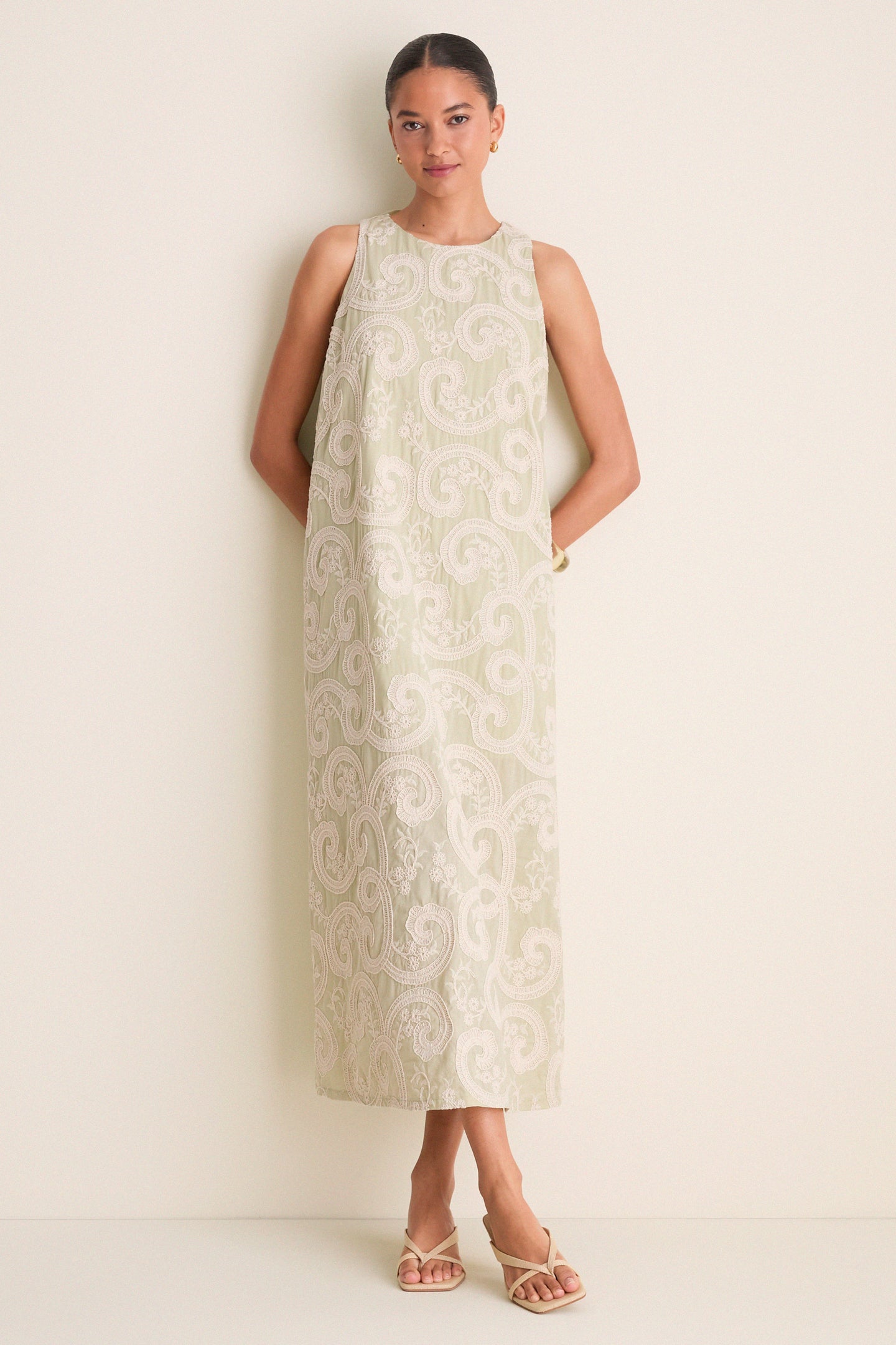 Celadon Scroll Embroidered Portia Dress