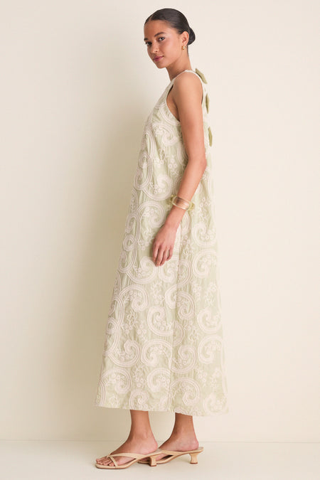 Celadon Scroll Embroidered Portia Dress