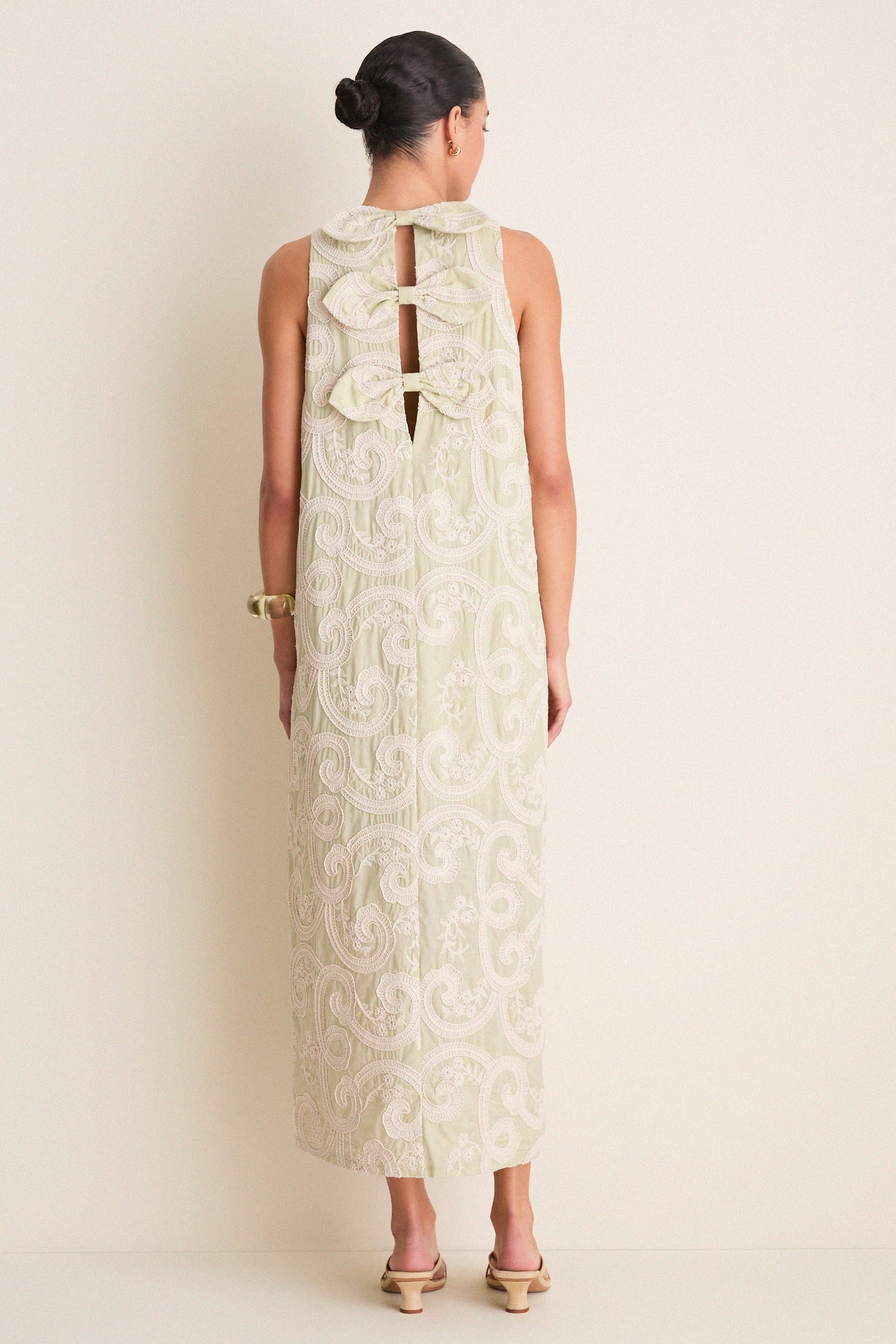 Celadon Scroll Embroidered Portia Dress