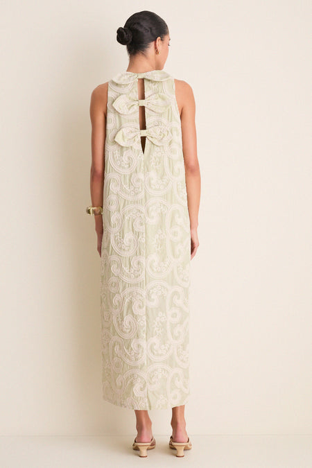 Celadon Scroll Embroidered Portia Dress