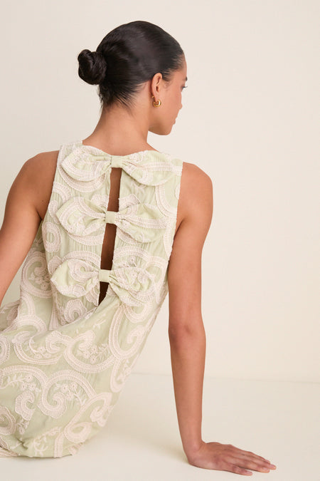 Celadon Scroll Embroidered Portia Dress