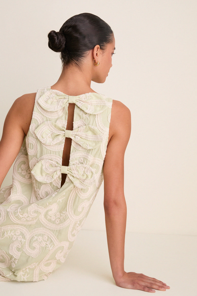 Celadon Scroll Embroidered Portia Dress