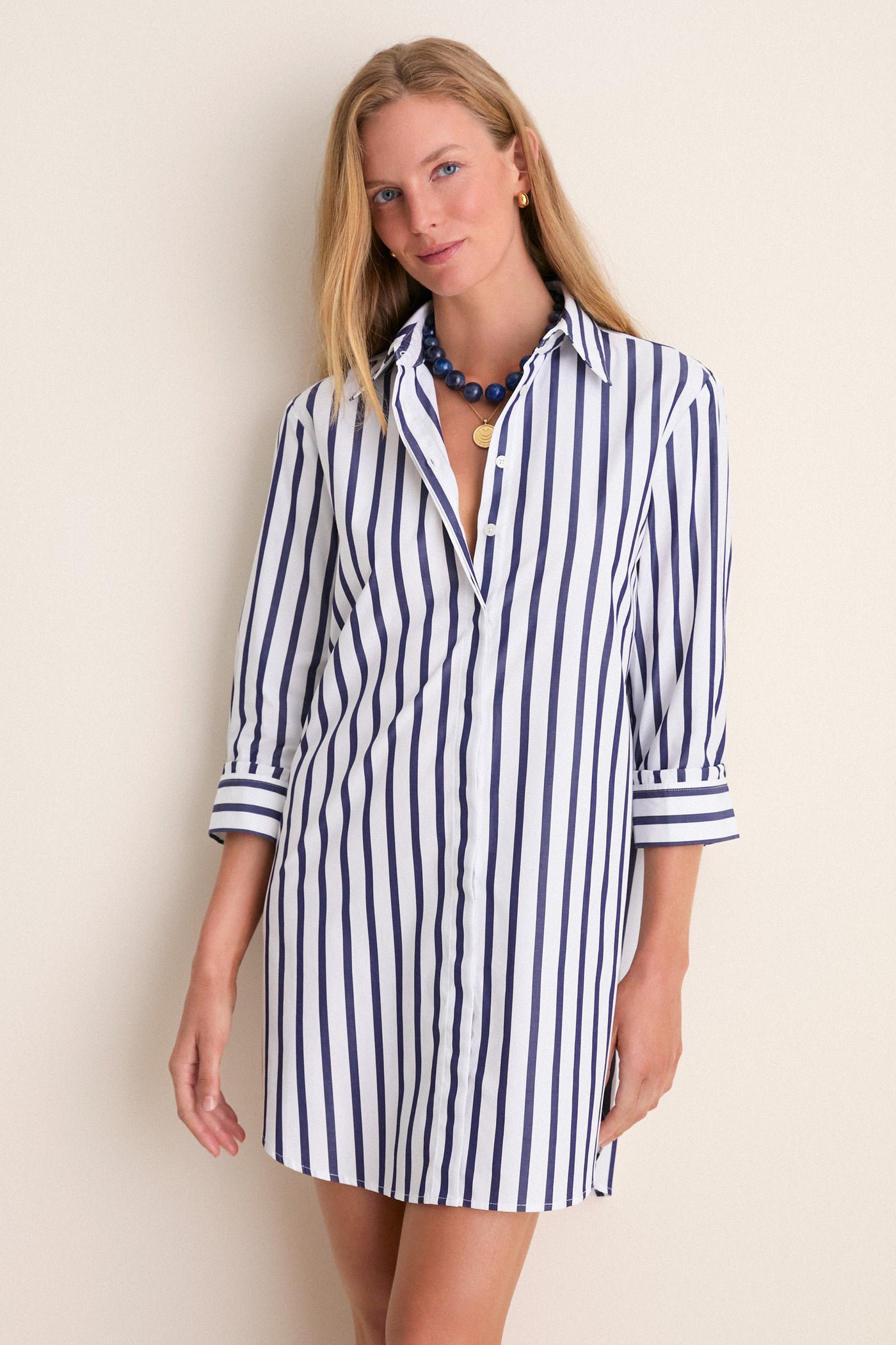 Blue and White Stripe Carlotta Mini Dress