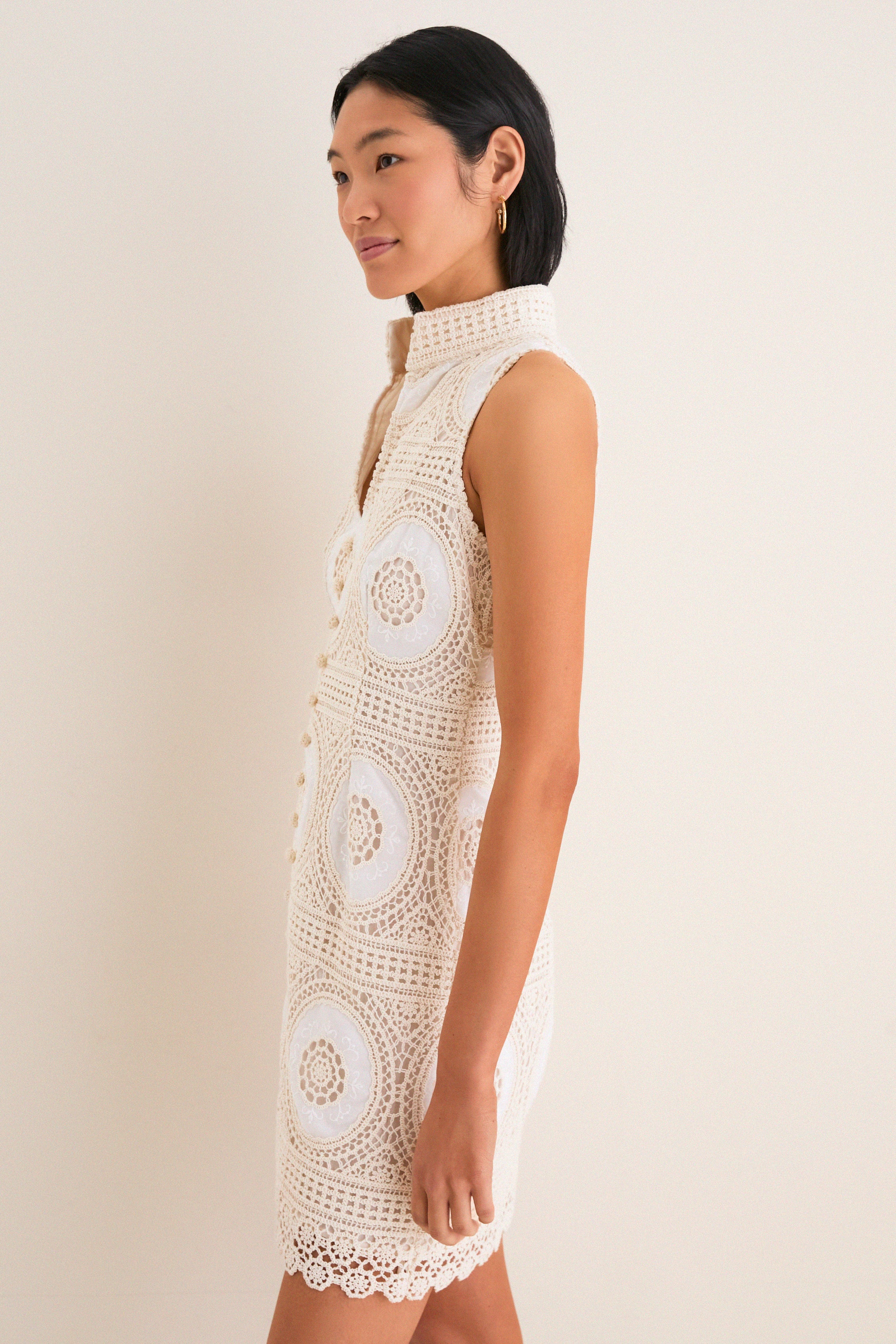 Meringue Medallion Crochet Leighton Mini Dress