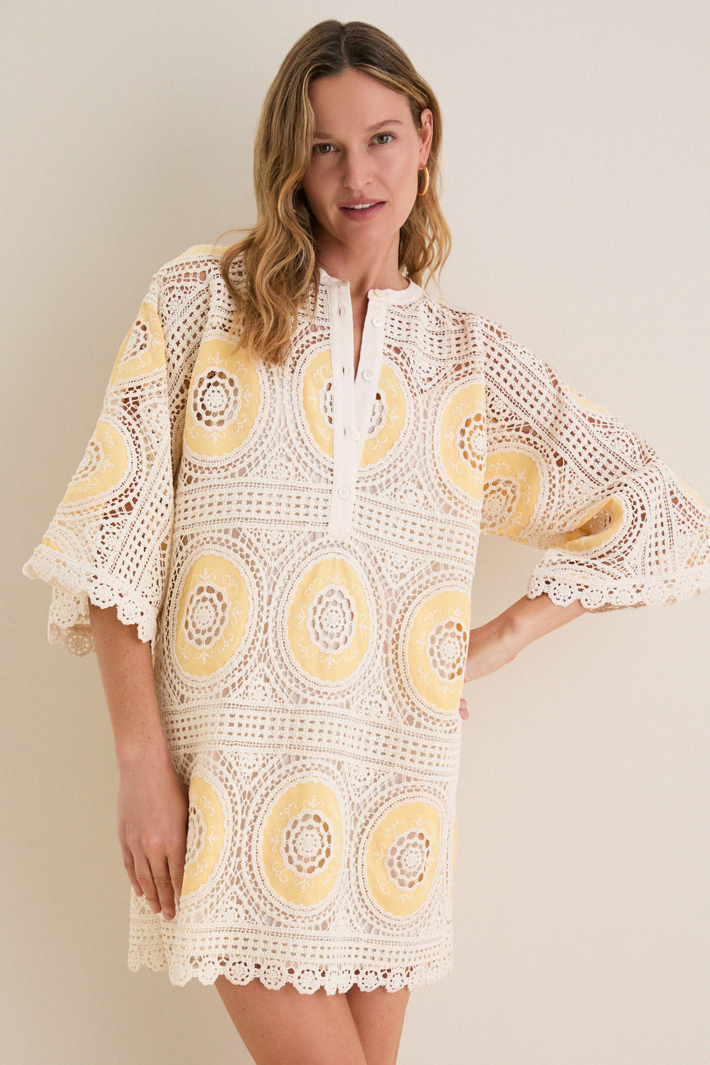 tuckernuck yellow dress Tuckernuck Sunshine Medallion Crochet Arles Mini Dress Sunshine / XXS