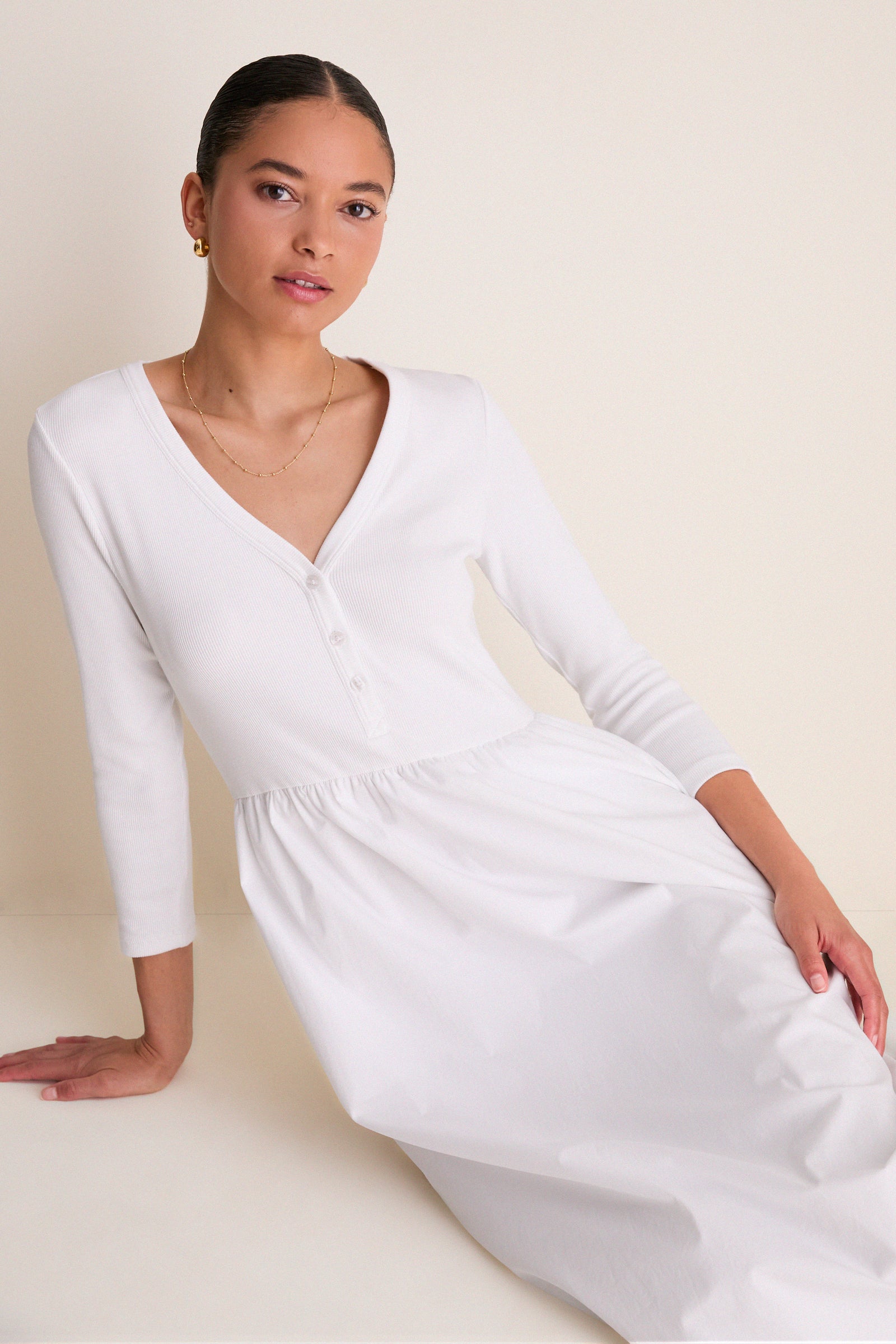 White Mixed Media Lizzie Dress