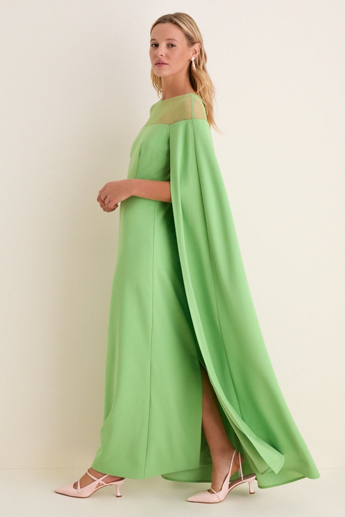 cape dress maxi Textured maxi dress with one shoulder cape :: LICHI