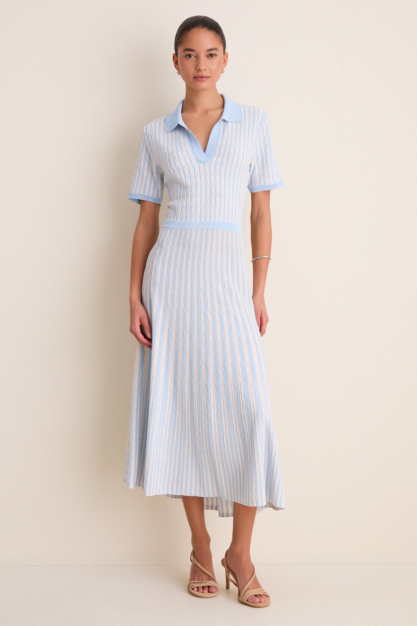 Light Blue and Ivory Knit Maude Polo Dress