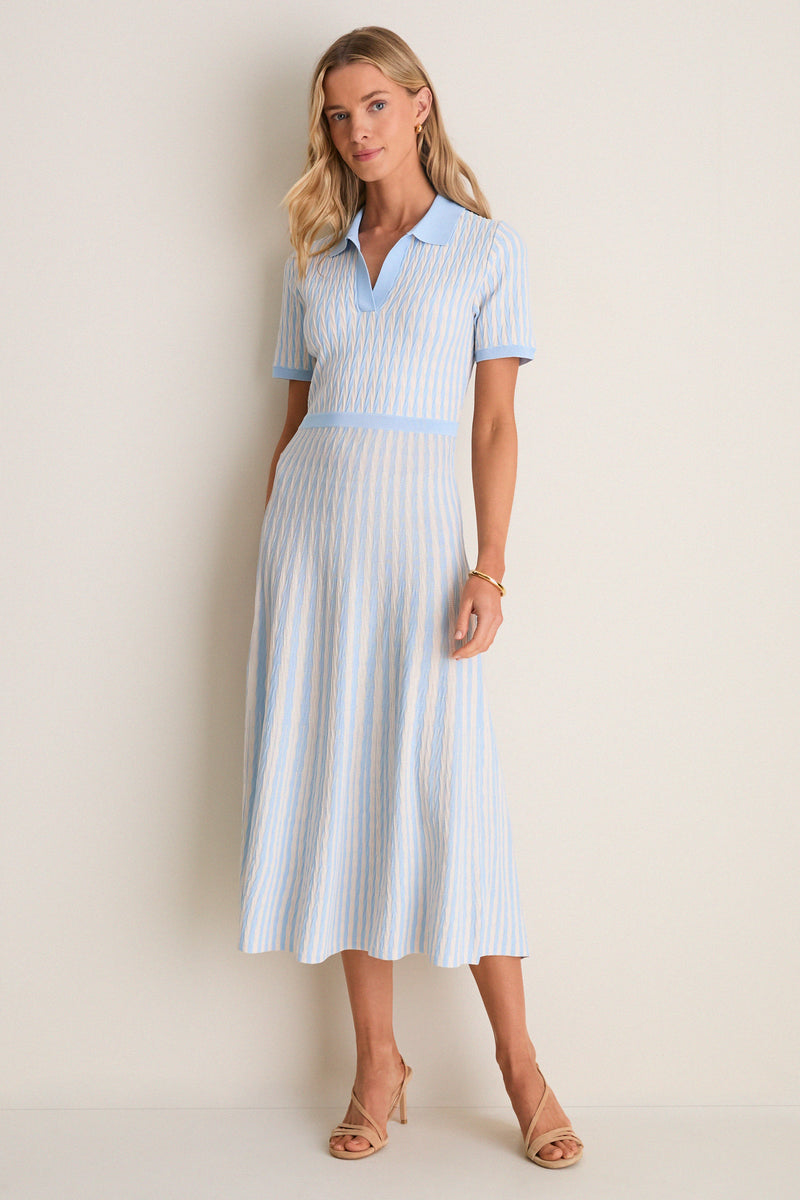 Light Blue and Ivory Knit Maude Polo Dress