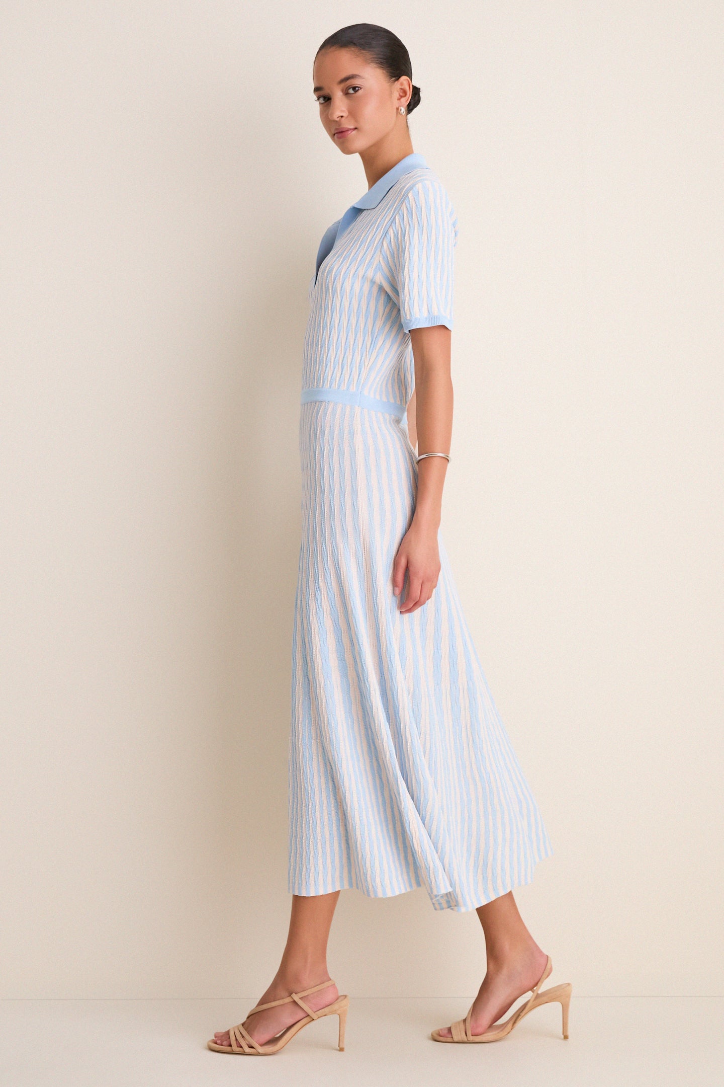 Light Blue and Ivory Knit Maude Polo Dress