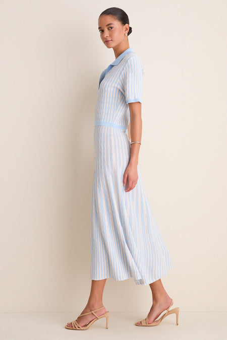 Light Blue and Ivory Knit Maude Polo Dress