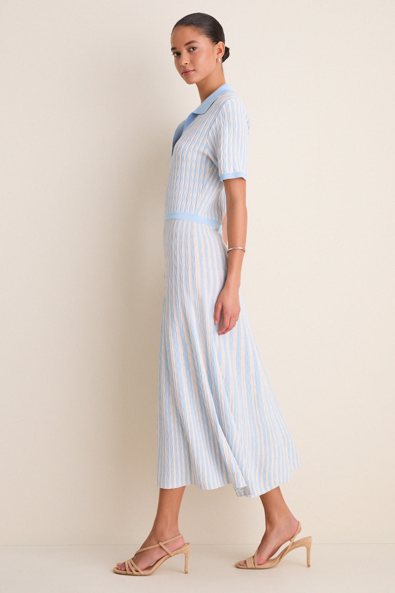 Light Blue and Ivory Knit Maude Polo Dress