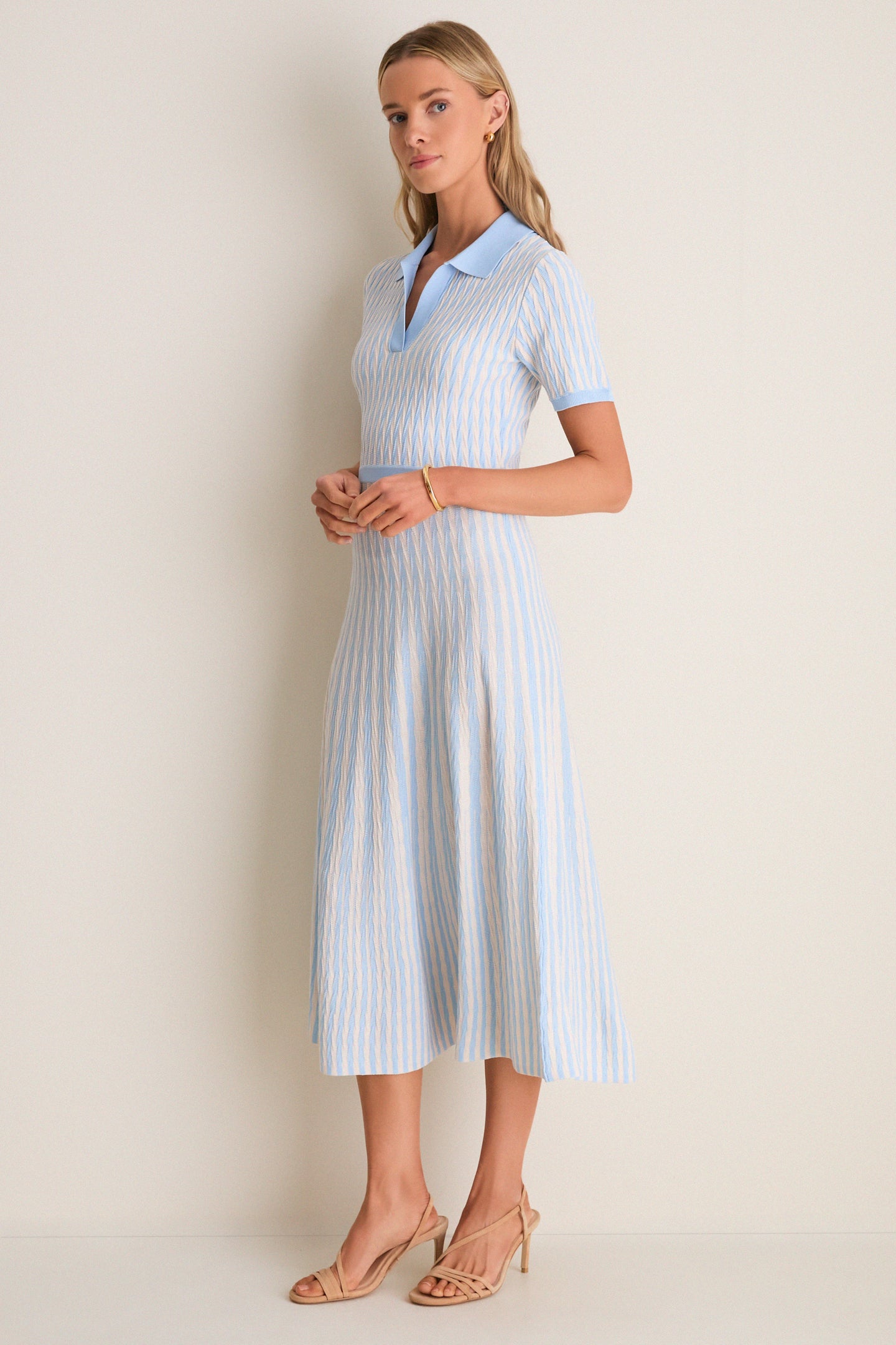 Light Blue and Ivory Knit Maude Polo Dress