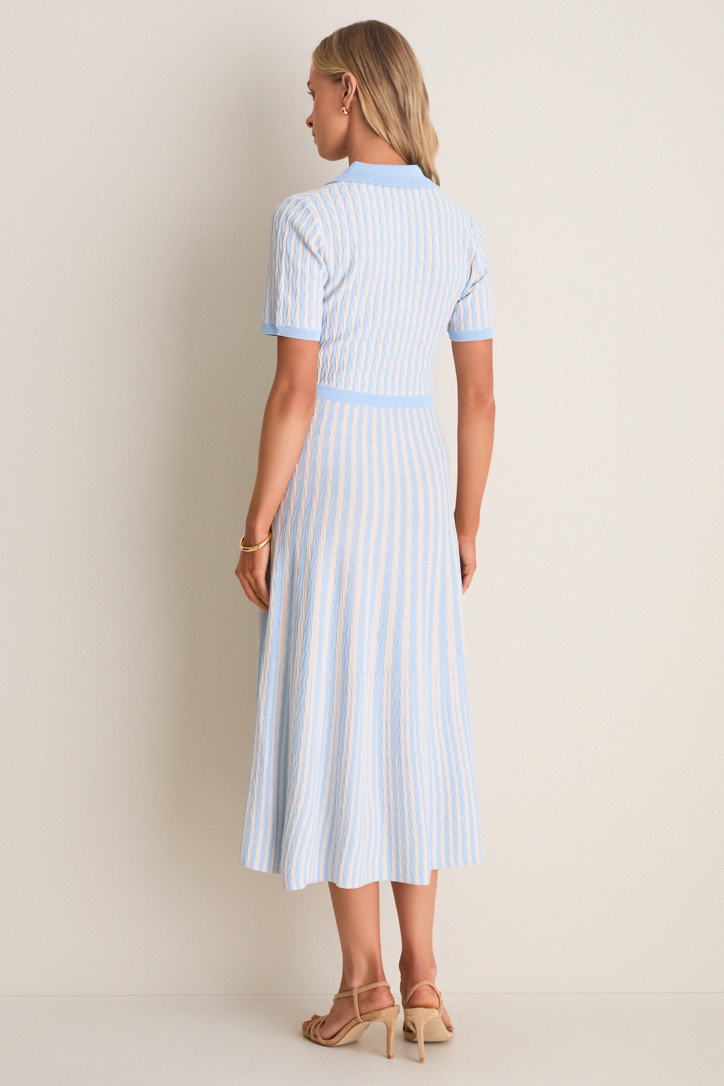 Light Blue and Ivory Knit Maude Polo Dress