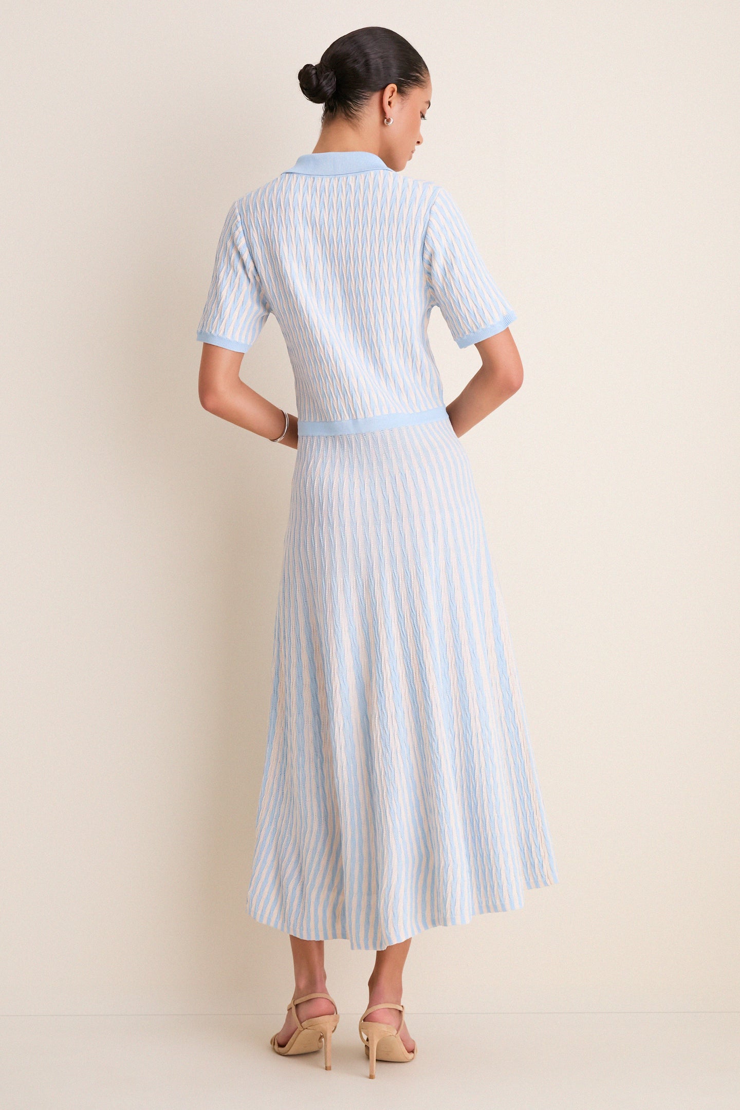 Light Blue and Ivory Knit Maude Polo Dress