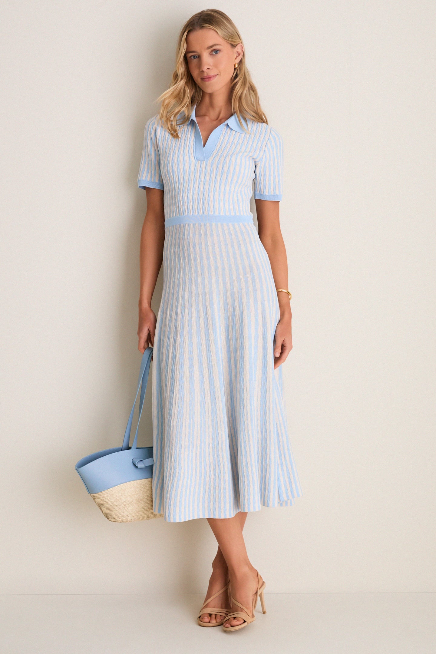 Light Blue and Ivory Knit Maude Polo Dress