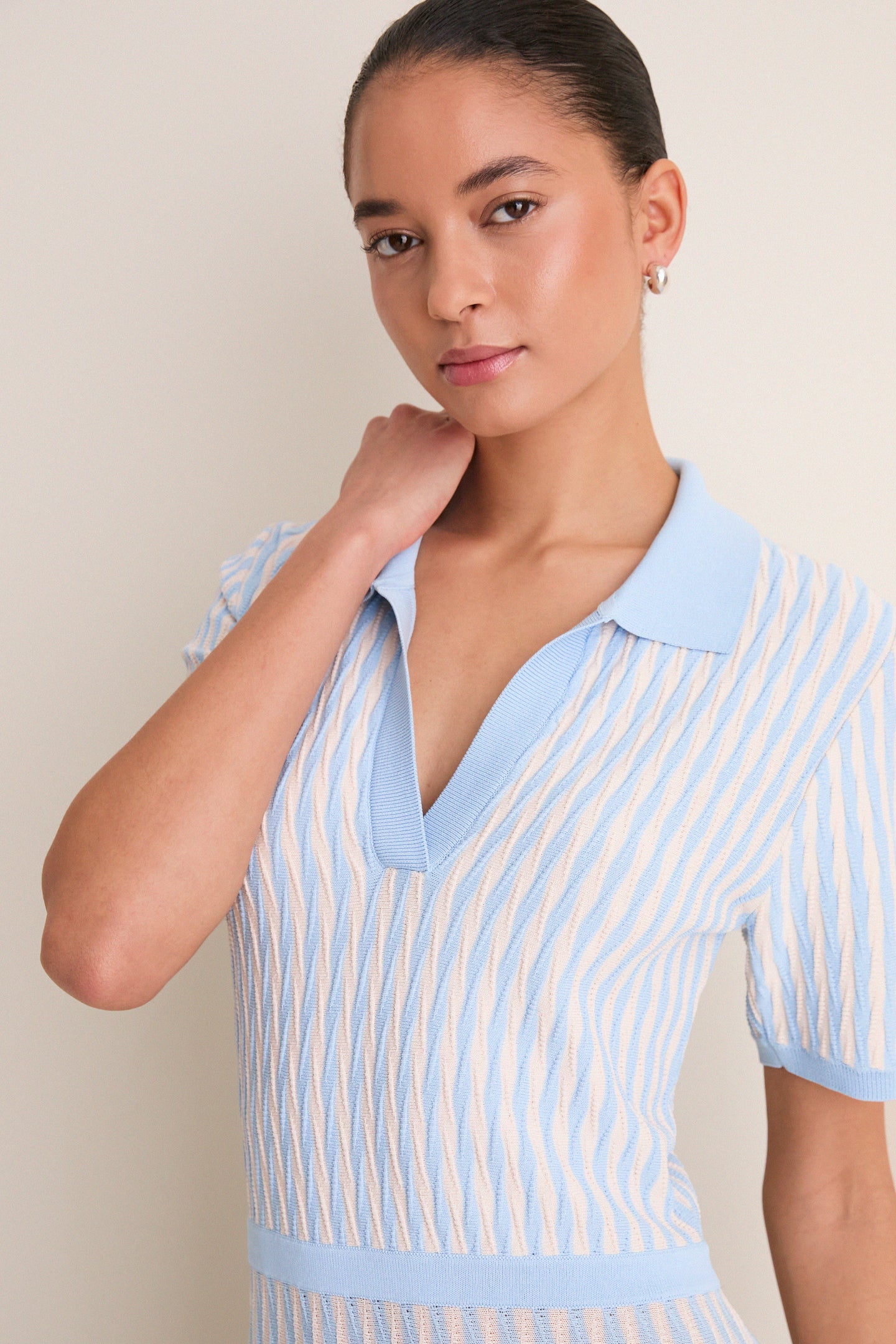 Light Blue and Ivory Knit Maude Polo Dress