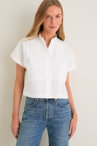 White Cotton Poplin Pintuck Avery Shirt
