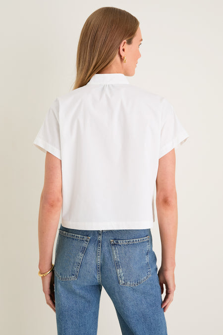 White Cotton Poplin Pintuck Avery Shirt
